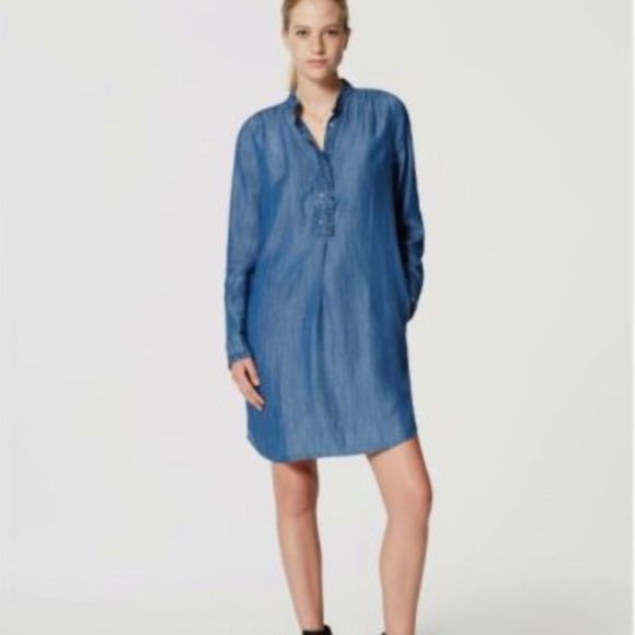LOFT Dresses & Skirts - LOFT Shirttail Long Sleeve Dress With Ruffled Trim